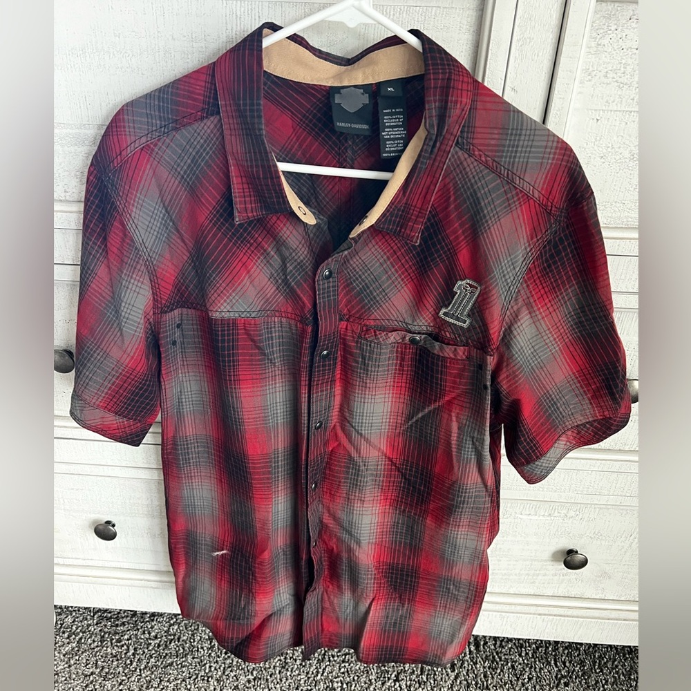 Harley-Davidson Red and Black Plaid Shirt